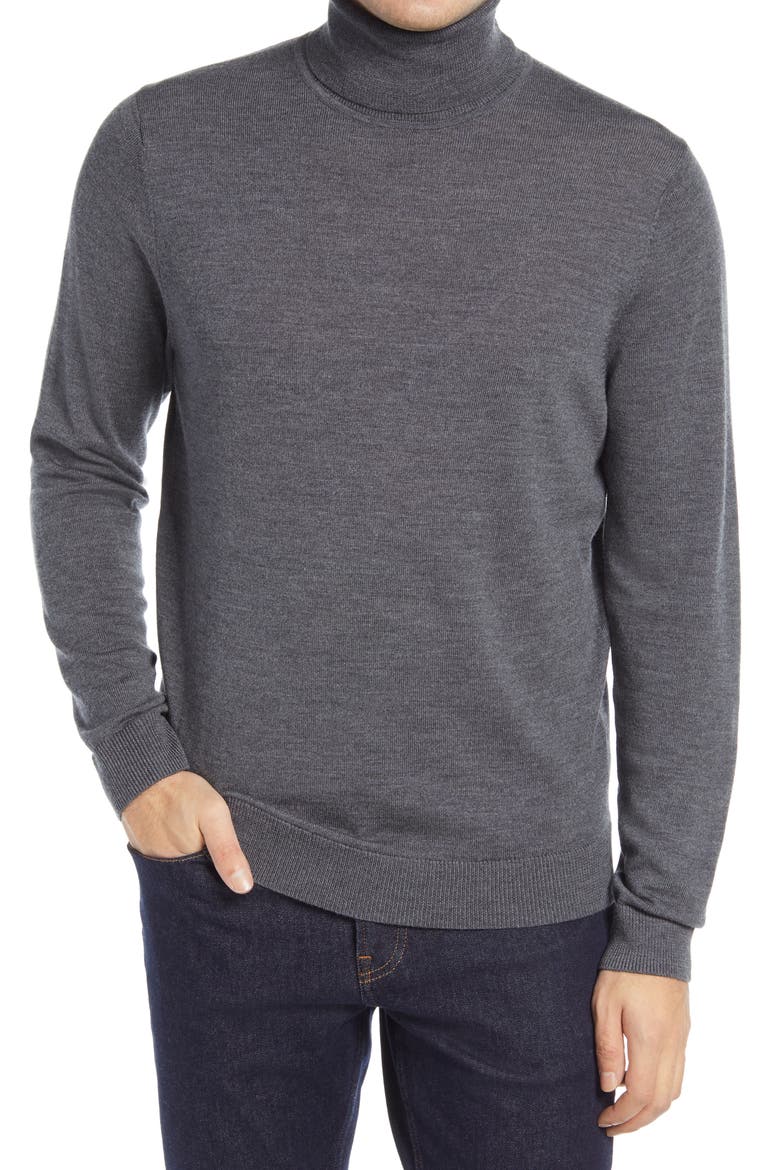 Washable Merino Wool Turtleneck, Main, color, GREY MAGNET HEATHER