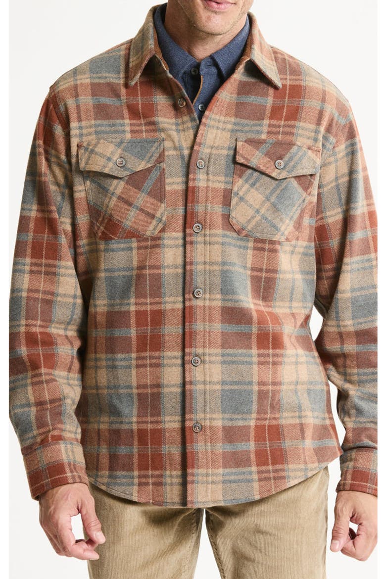 Knit Flannel Button-Up Shirt, Alternate, color, BROWN