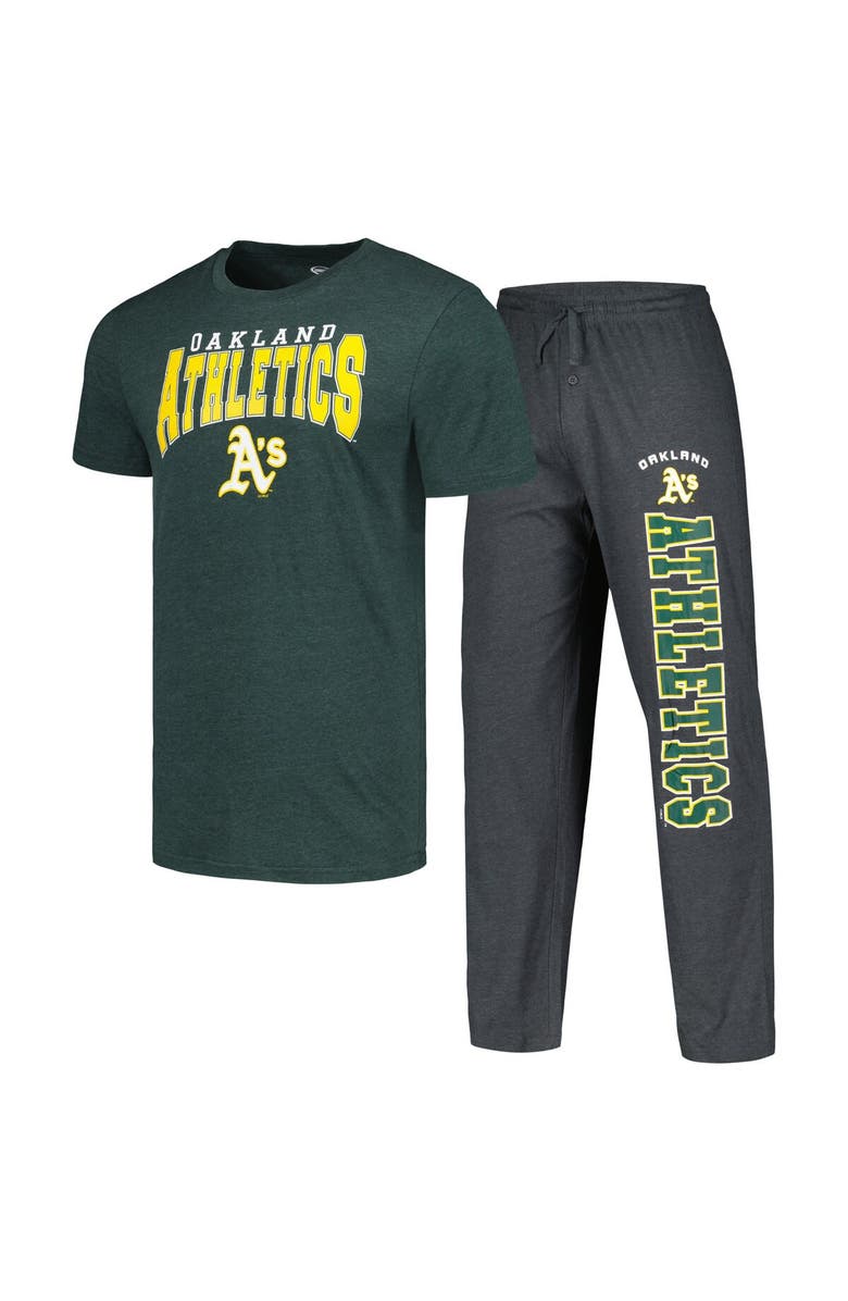 CONCEPTS SPORT Men's Concepts Sport Charcoal/Green Oakland Athletics Meter T-Shirt & Pants Sleep Set, Main, color, Charcoal