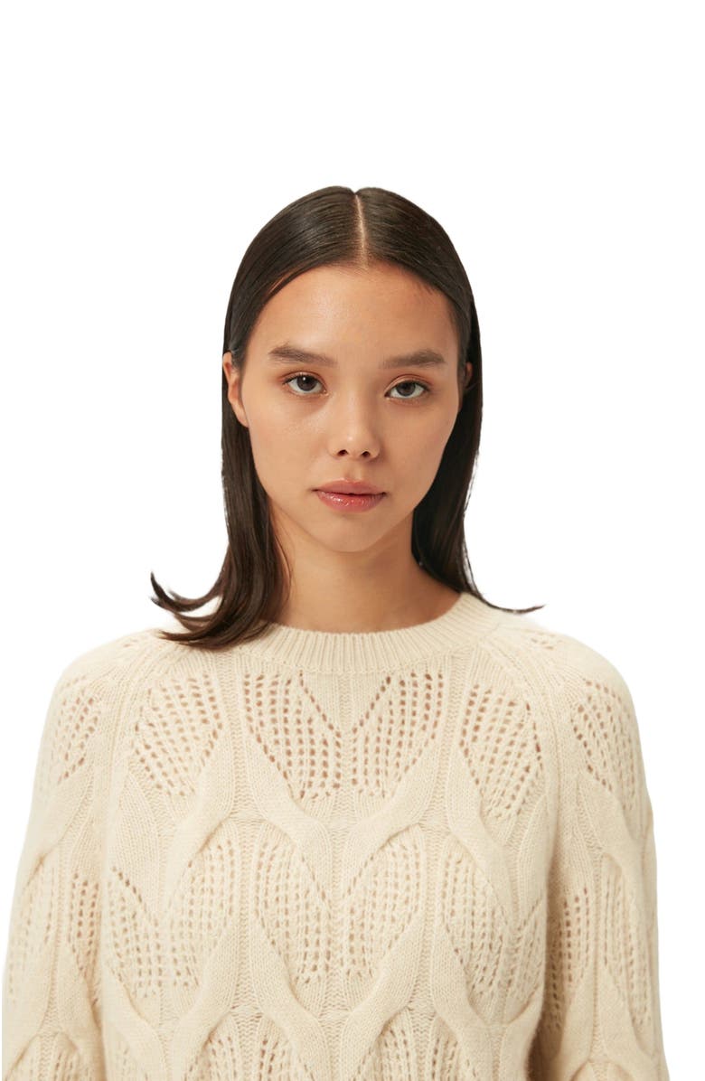 GOBI Mongolian Cashmere Ajour-Knit Cashmere Crew-Neck Sweater, Alternate, color, Off White