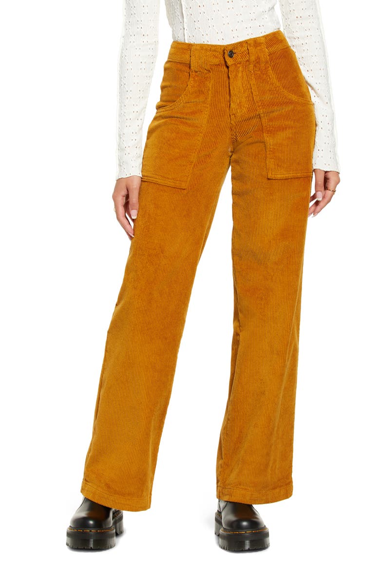 Wide Leg Stretch Cotton Corduroy Pants, Main, color, BROWN BUCKTHORN