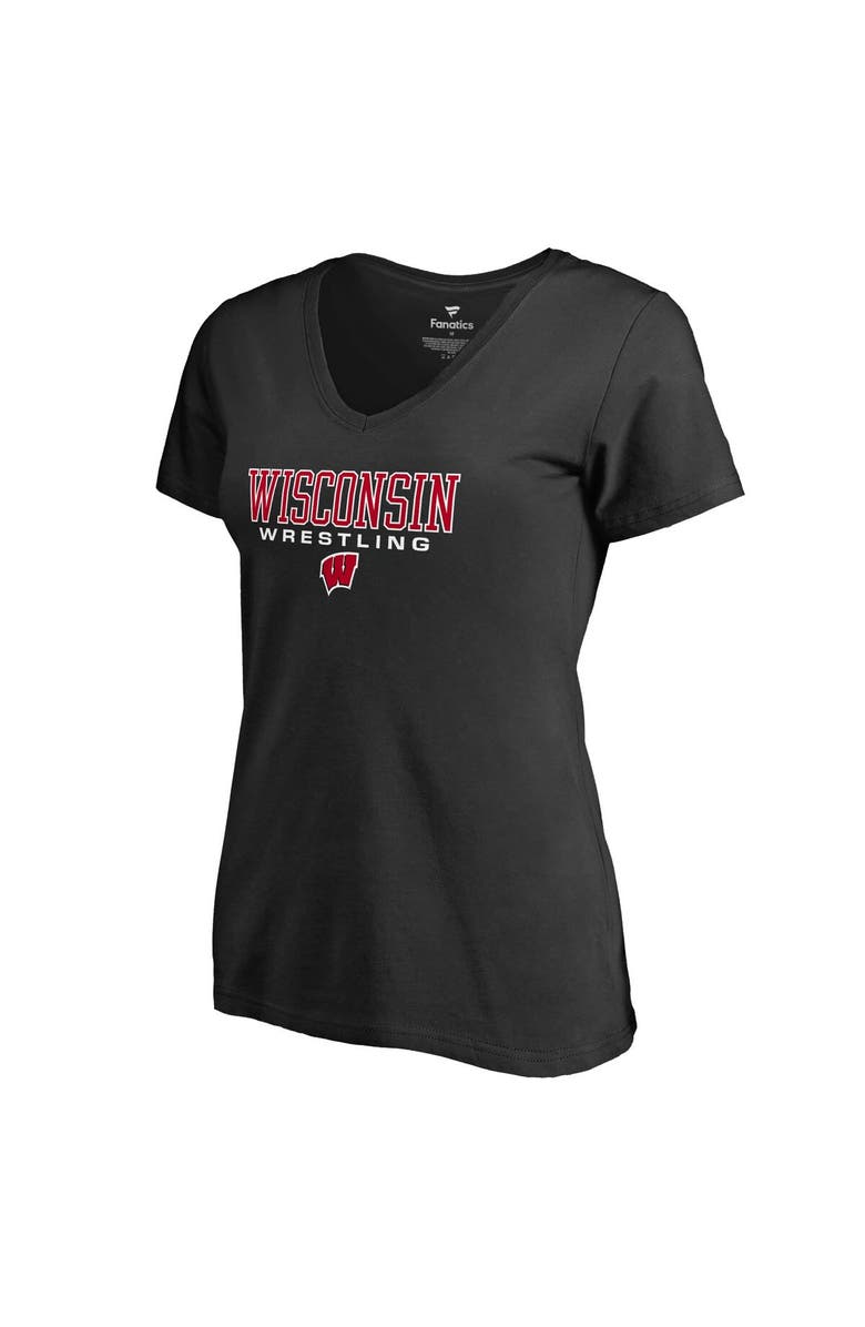 FANATICS Women's Fanatics Branded Black Wisconsin Badgers True Sport Wrestling V-Neck T-Shirt, Main, color,