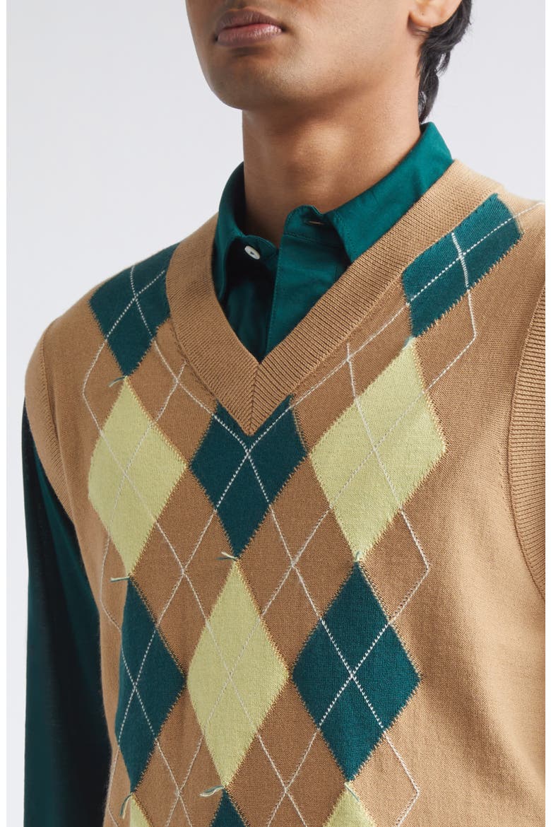 Argyle Plaid Intarsia Knit Wool & Cotton Sweater Vest, Alternate, color, CAMEL/ JAUNE/ VERT