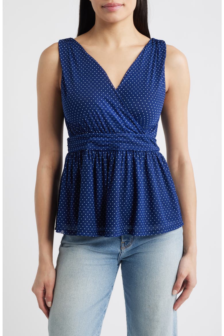 Sleeveless Peplum Top, Main, color, NAVY