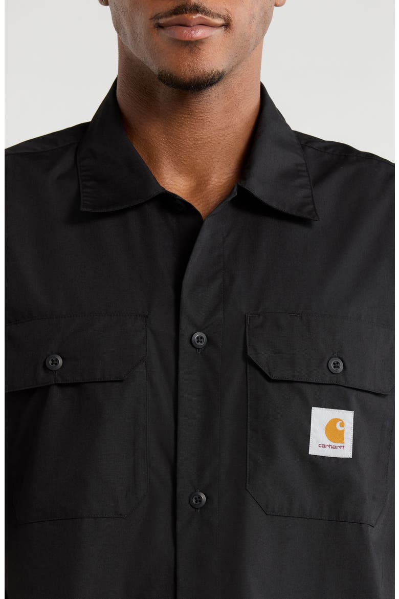 Craft Short Sleeve Poplin Button-Up Work Shirt, Alternate, color, BLACK