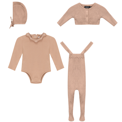 Girl 4 Piece Knit Overall and Cardigan Set (Baby)