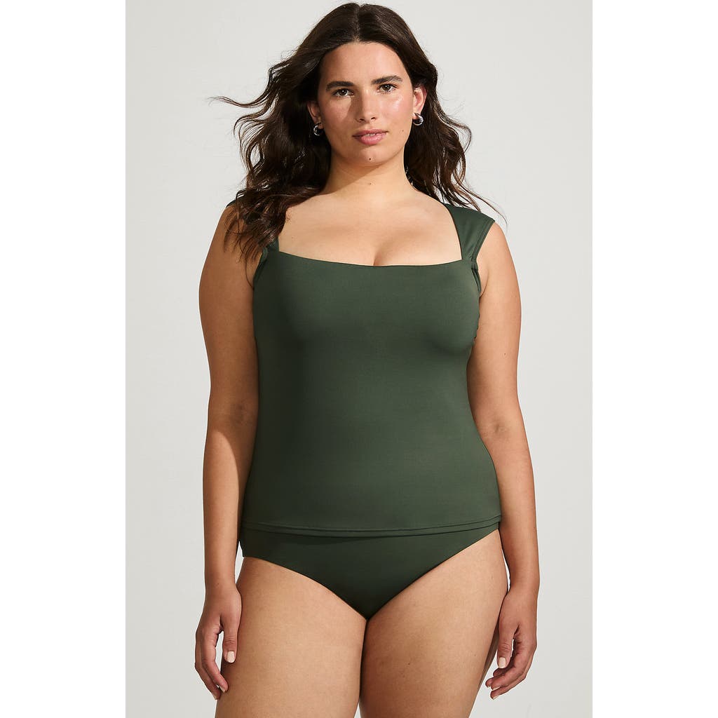 Lands' End Womens Square Neck Underwire Square Back Tankini Swimsuit Top In Rich Olive Green