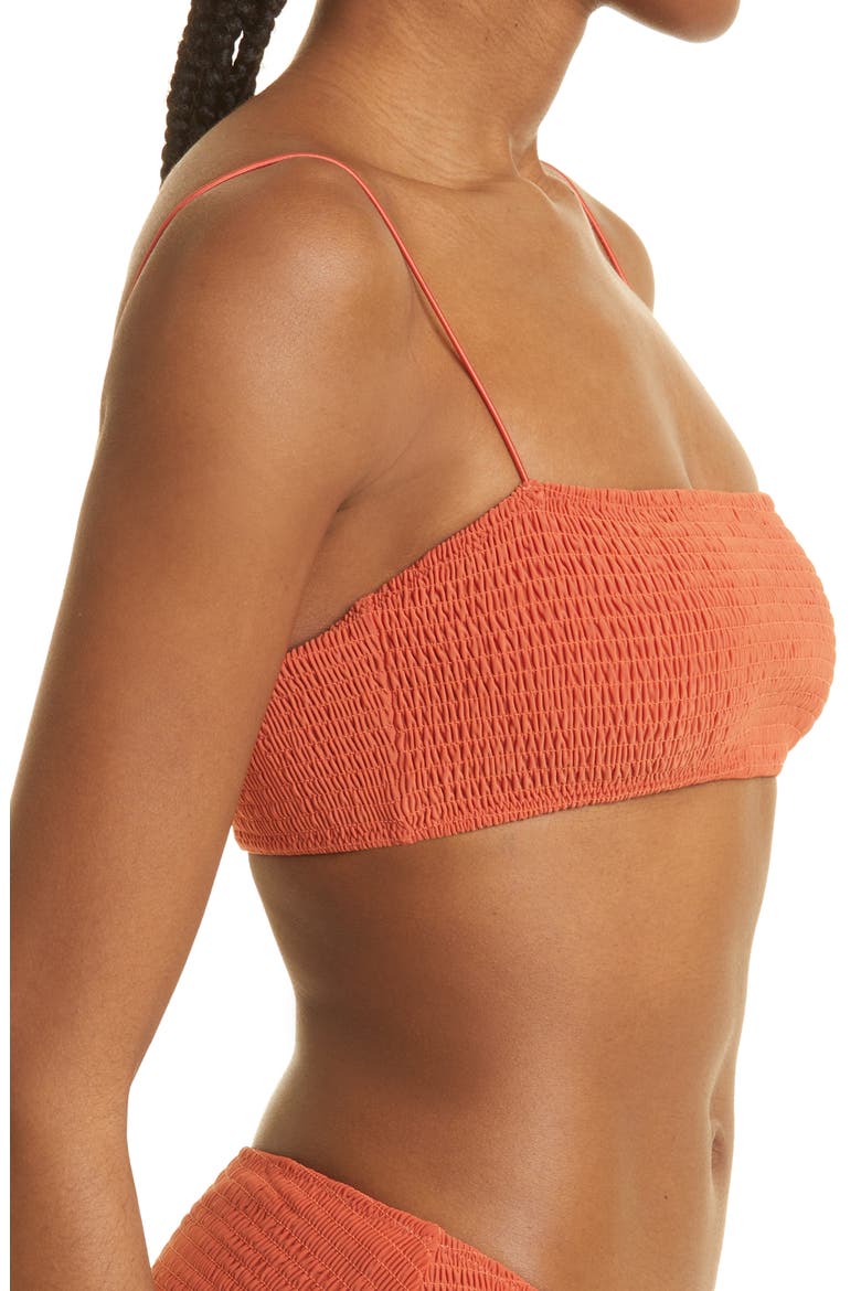 Totême Smocked Bikini Top, Alternate, color, BURNT ORANGE