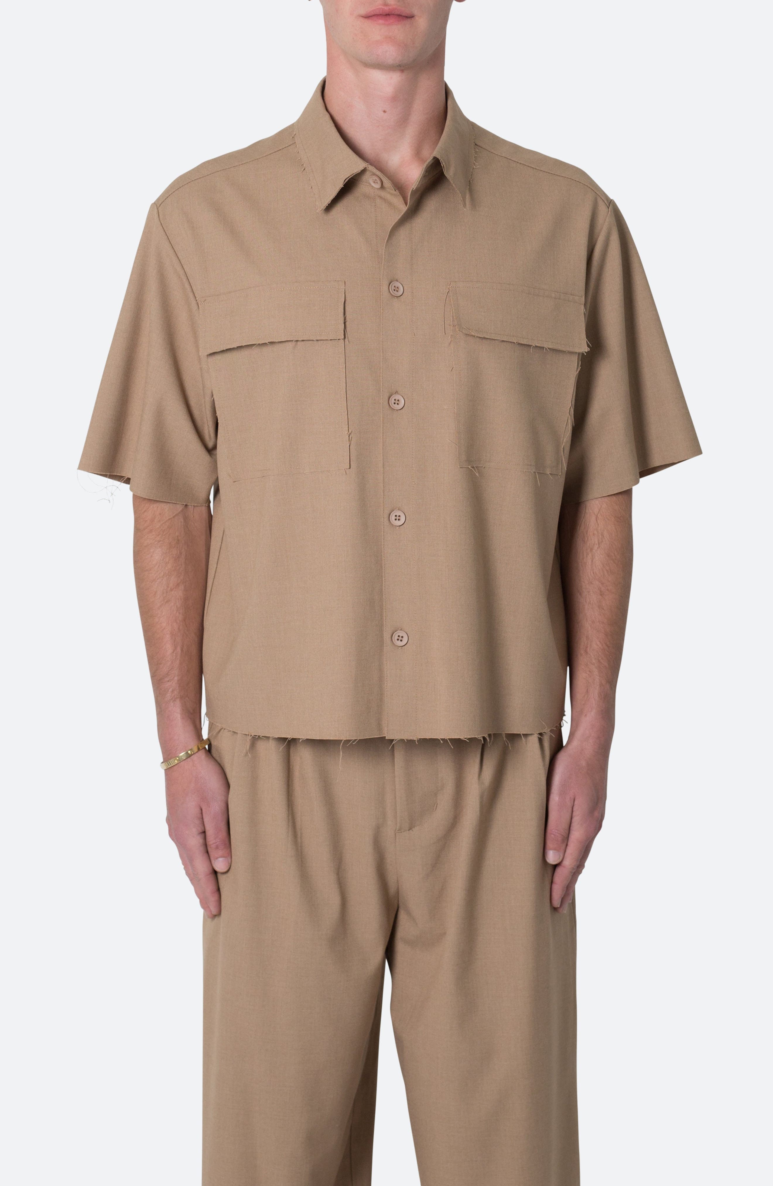 Oversize Crop Short Sleeve Button-Up Shirt