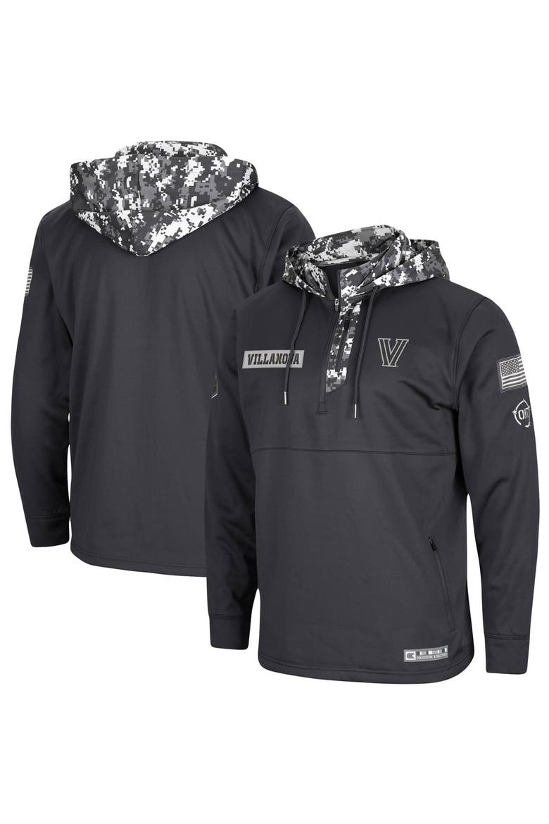Men's Colosseum Charcoal Villanova Wildcats OHT Military Appreciation Digi Camo Quarter-Zip Hoodie, Main, color, Charcoal