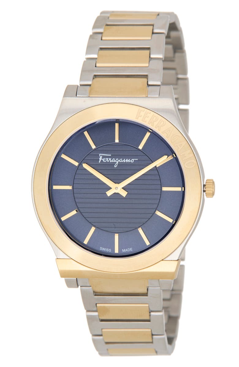 FERRAGAMO Gancini Two-Tone Bracelet Watch, 38mm, Main, color, Blue/ Two Tone