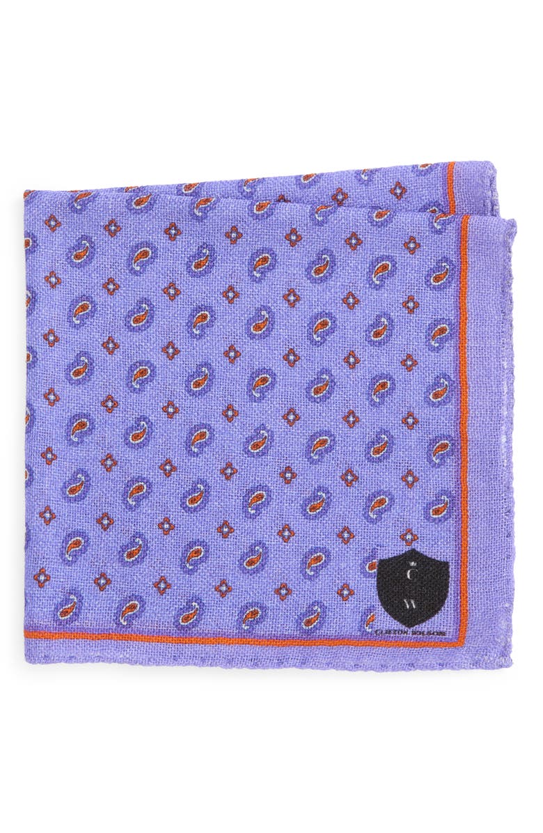 CLIFTON WILSON Paisley Wool Pocket Square, Main, color, Periwinkle