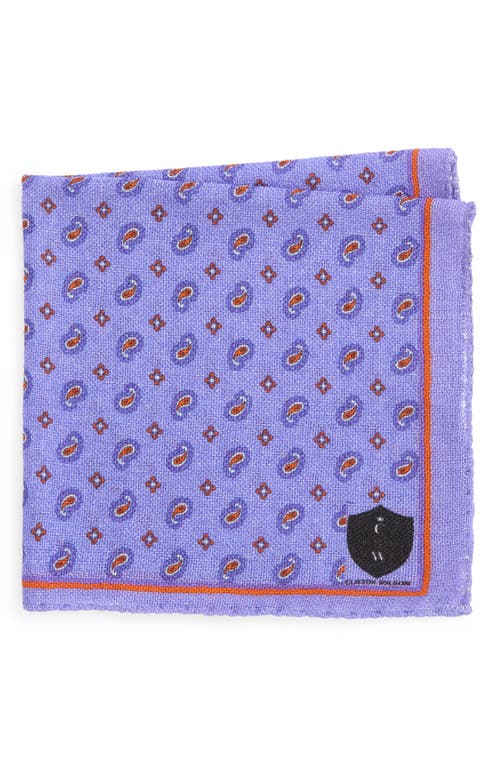 CLIFTON WILSON Paisley Wool Pocket Square in Periwinkle 