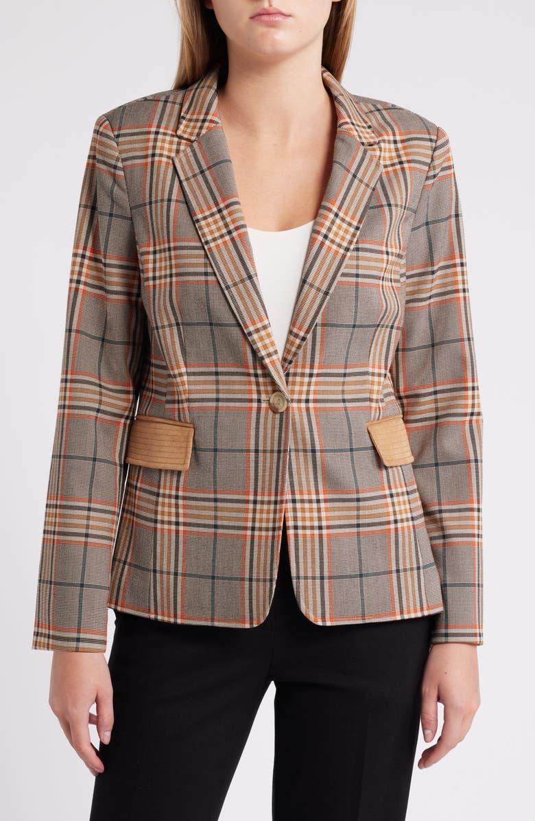 Tahari ASL Faux Suede Trim Plaid Jacket, Alternate, color,