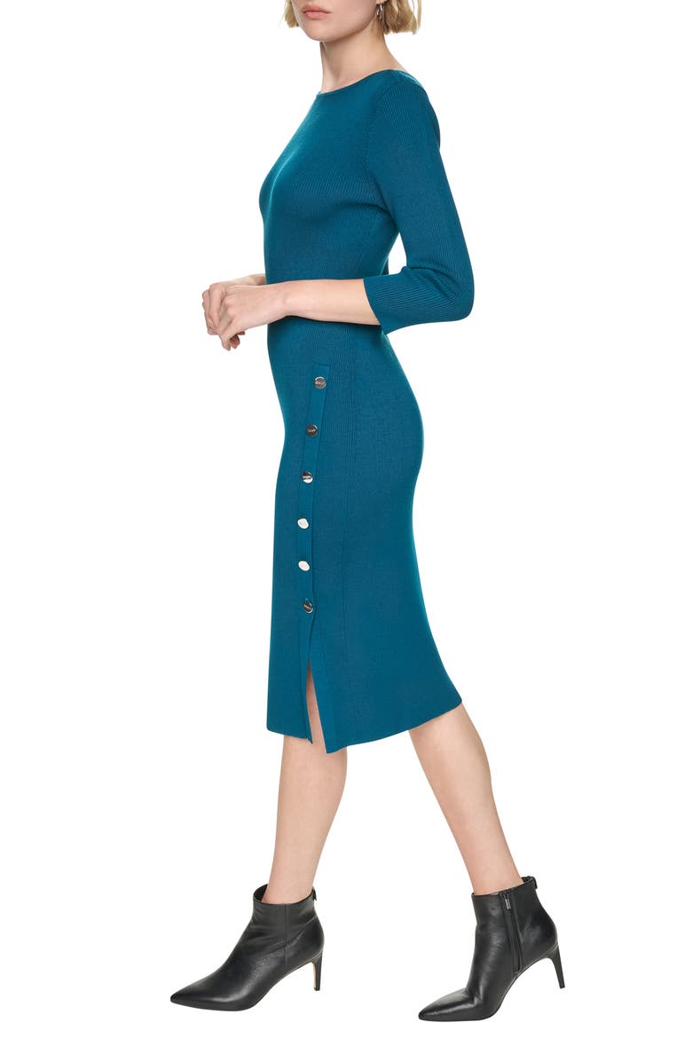 Boatneck Side Button Midi Dress, Alternate, color, CYPRESS