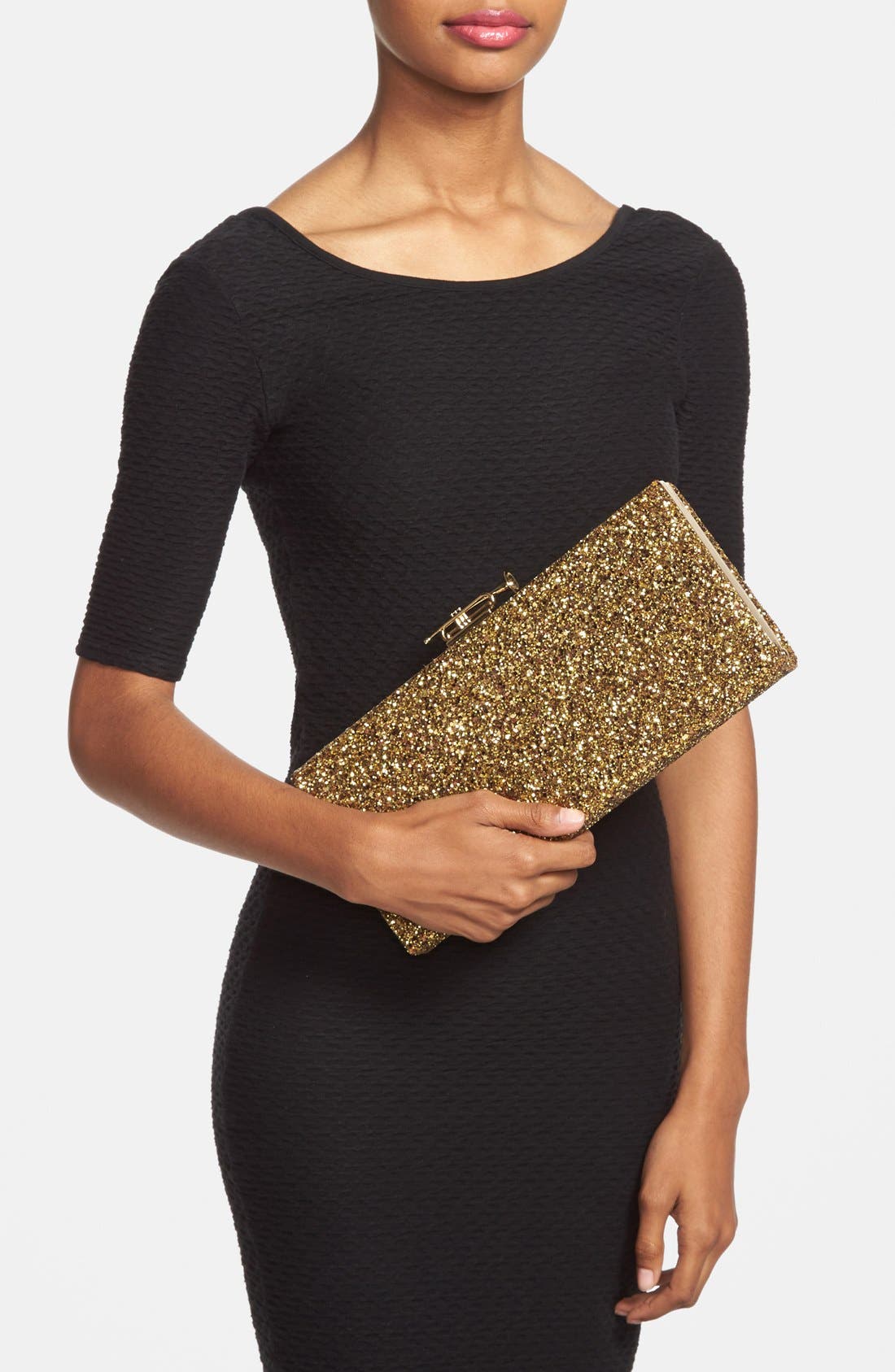 'smoke and mirrors - lyric' glitter box clutch, Alternate, color, ANTIQUE GOLD