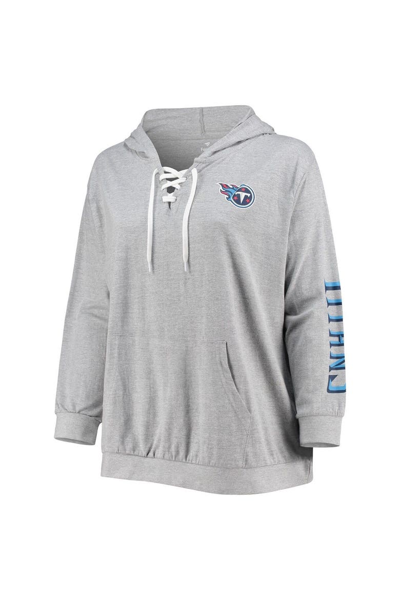 Women's Fanatics Branded Heathered Gray Tennessee Titans Plus Size Lace-Up Pullover Hoodie, Alternate, color, Heather Gray