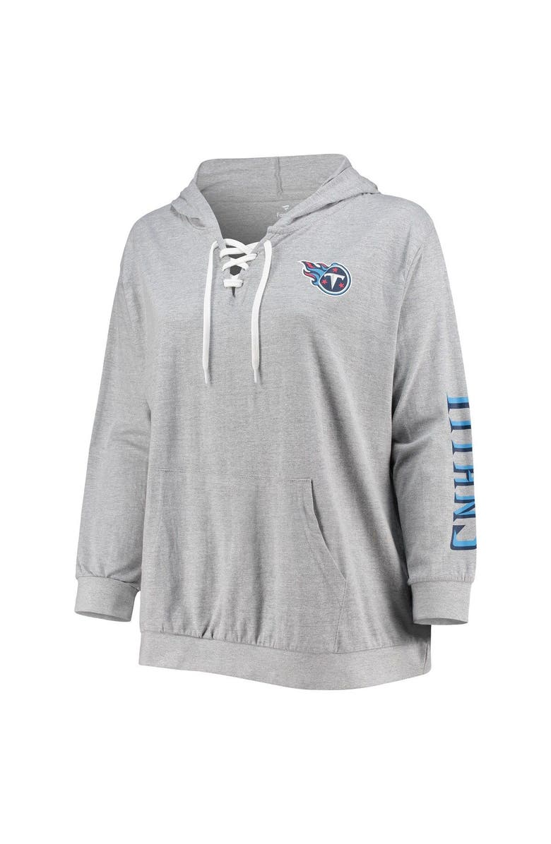 FANATICS Women's Fanatics Branded Heathered Gray Tennessee Titans Plus Size Lace-Up Pullover Hoodie, Alternate, color, 