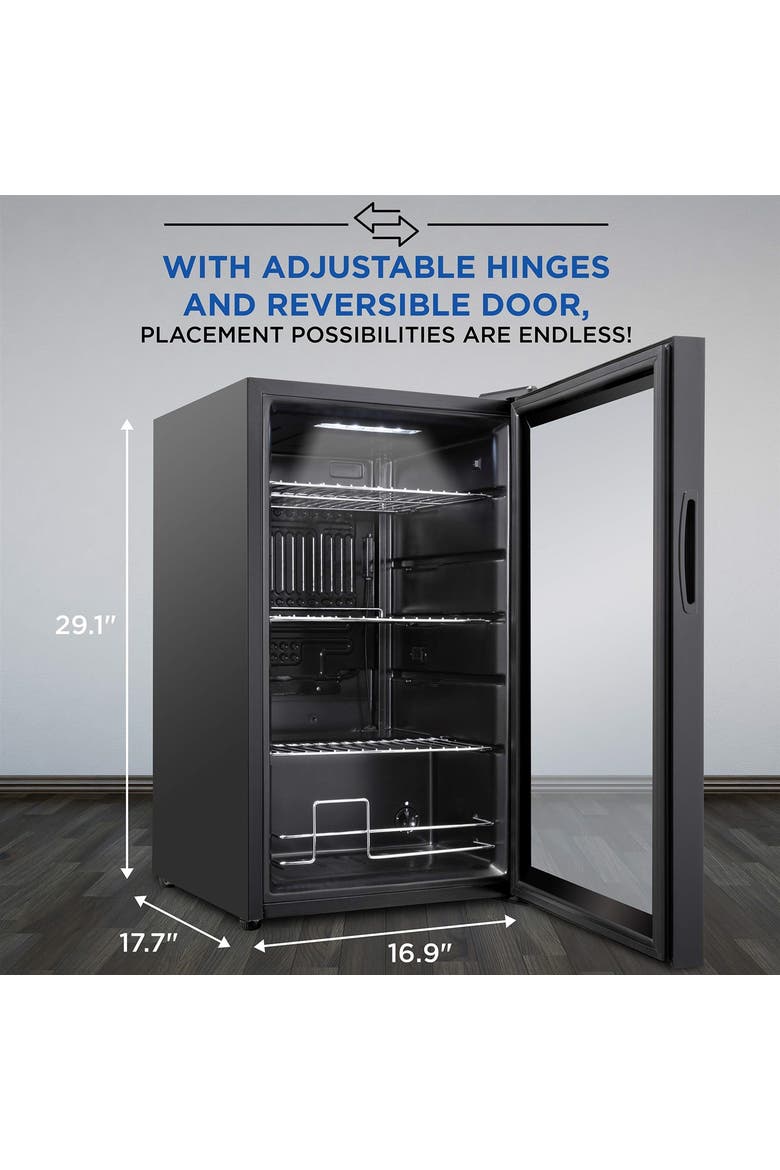 101 Can Beverage Refrigerator, Freestanding Mini Fridge with Glass Door, Alternate, color, Black