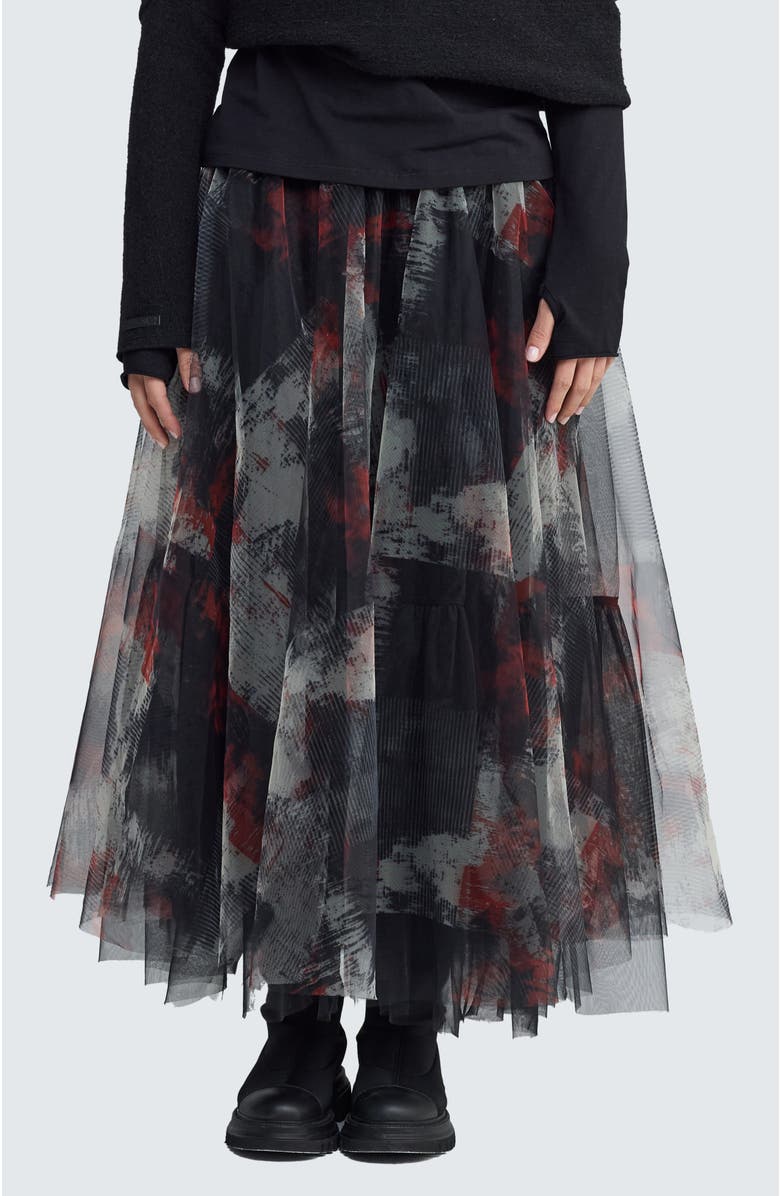 LUUKAA Brynwyn Printed Tulle Skirt, Main, color, Red Print
