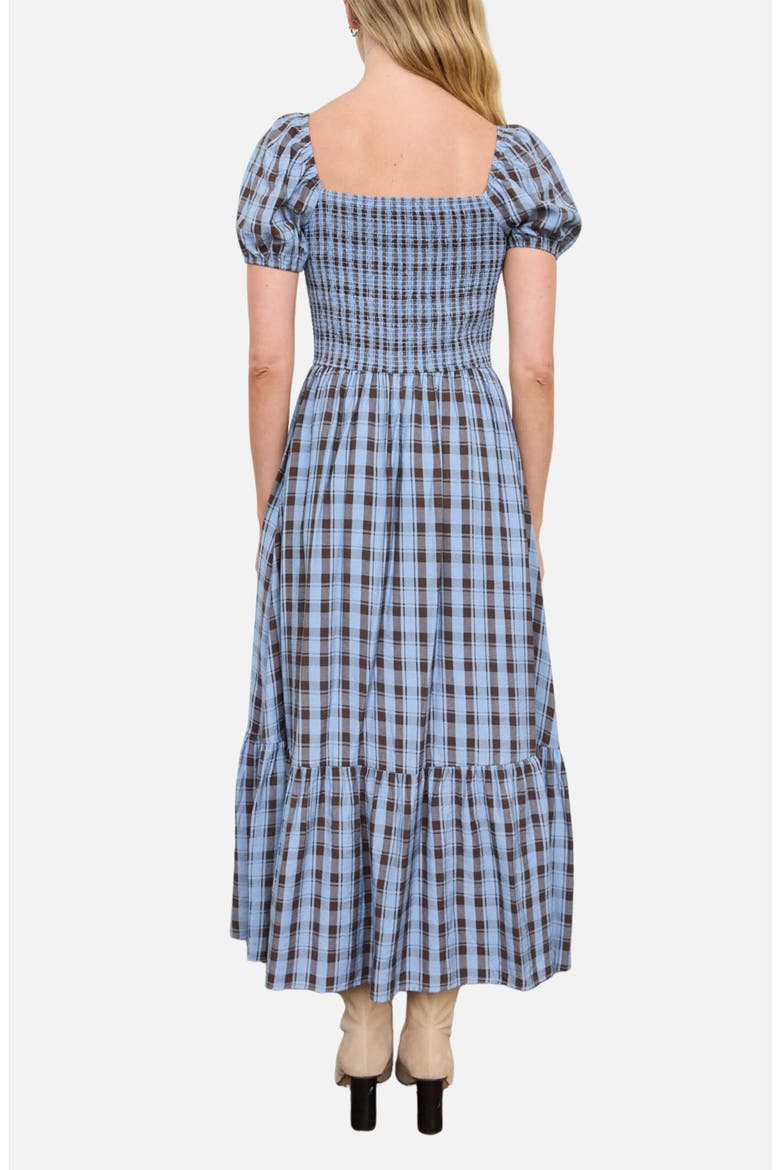 Smock Plaid Midi Dress, Alternate, color, DUSTY BLUE