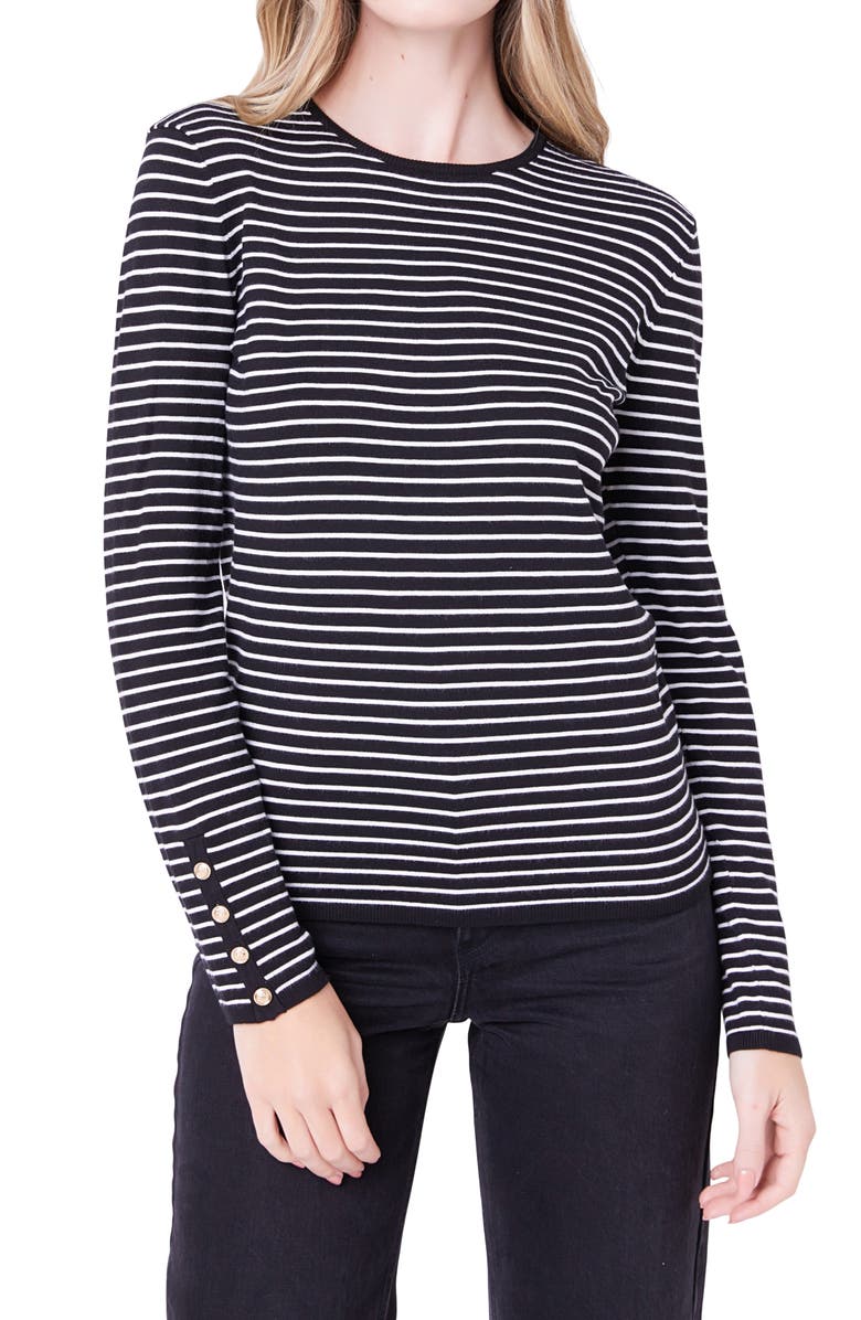 English Factory Stripe Sweater, Alternate, color, Black/ White