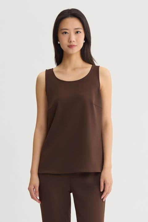 Stretch Deco Crepe Scoop Neck Tank