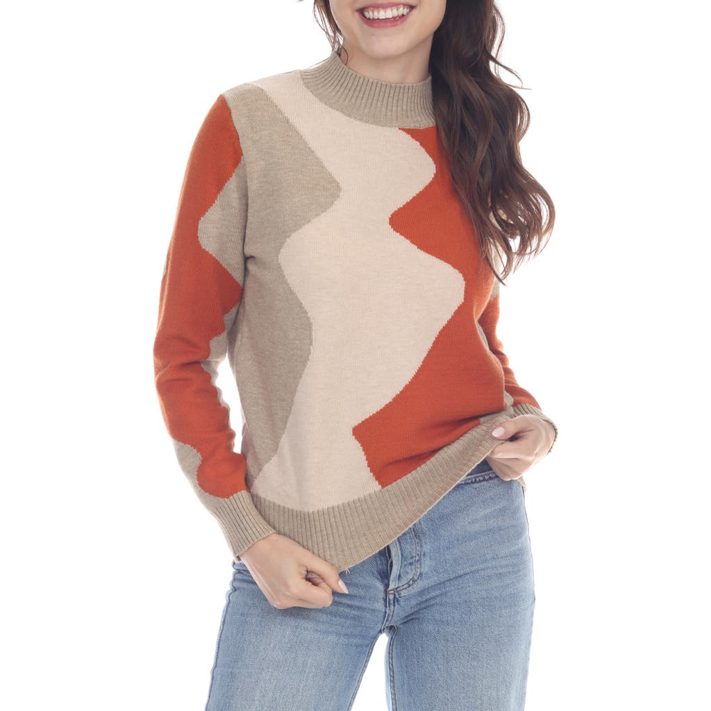 Rain And Rose Wave Colorblock Mock Neck Sweater In Gray
