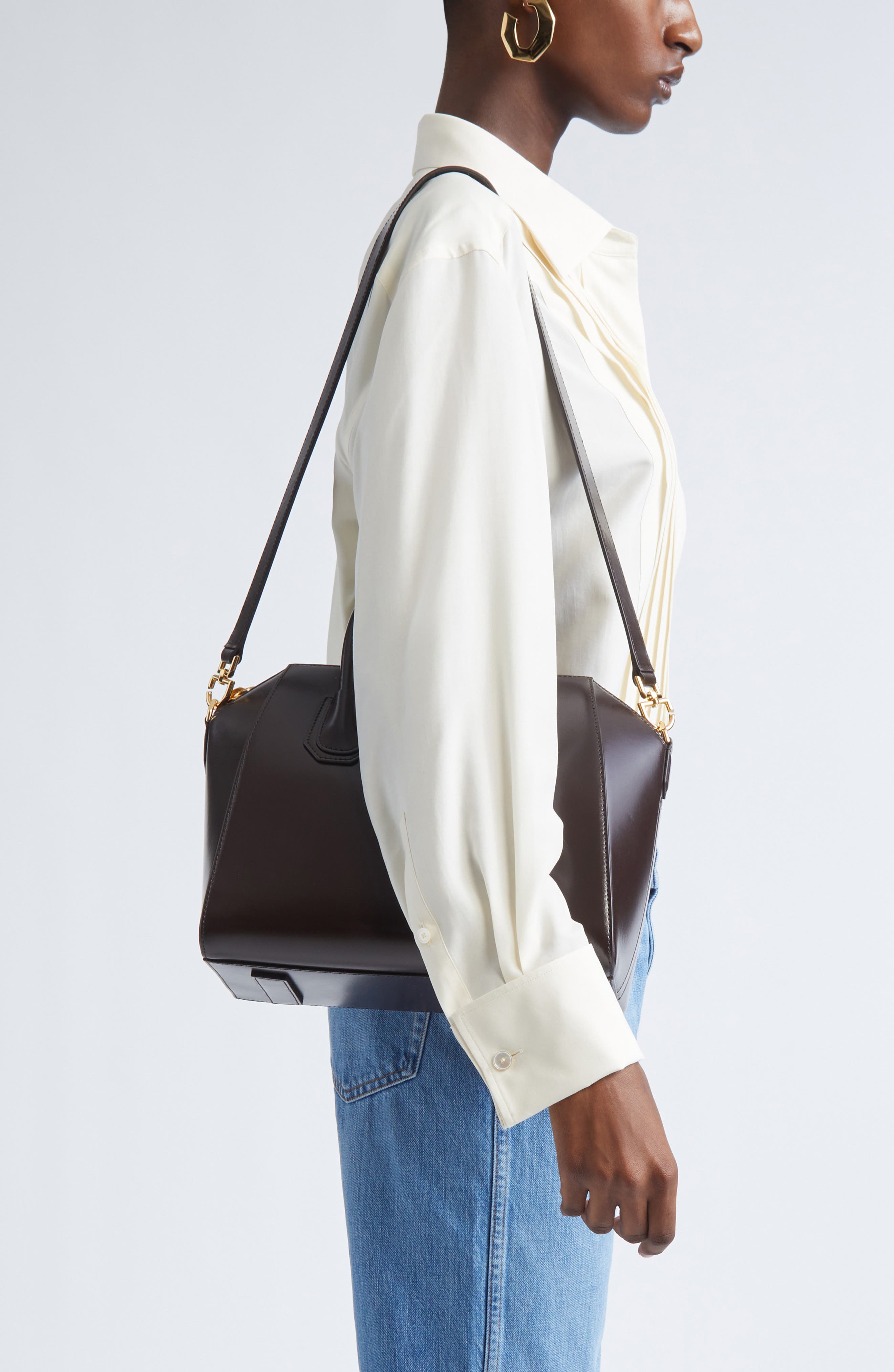 Givenchy Small Antigona Leather Satchel, Alternate, color, Chocolate