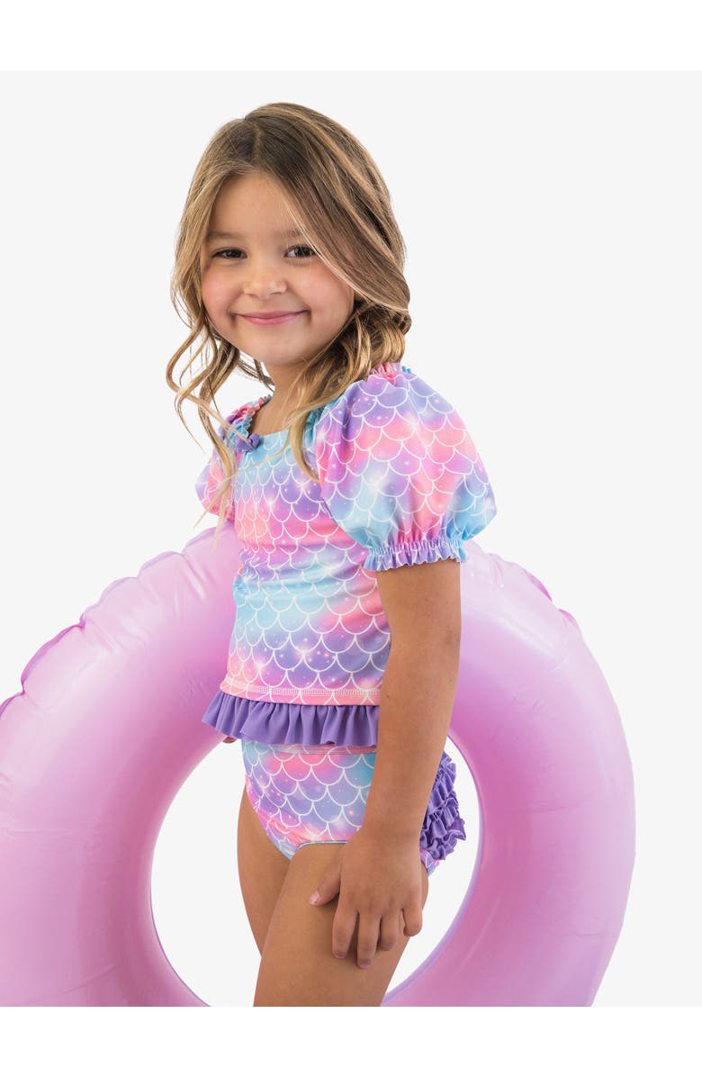 RuffleButts UPF50+ Puff Sleeve Ruffle Tankini 2-Piece Swimsuit, Alternate, color, Shimmer Mermaid Tale