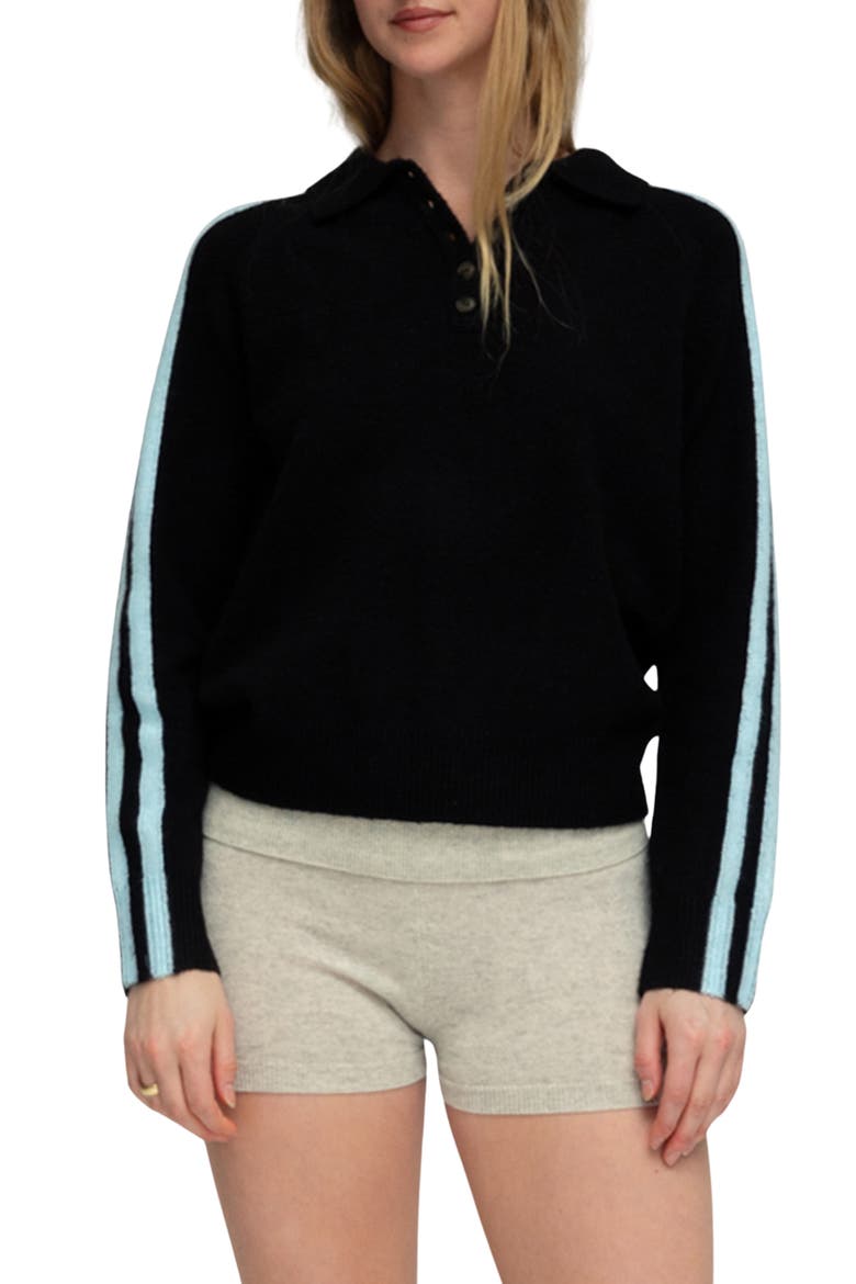 Raglan Striped Knit Polo, Main, color, ESPRESSO AND PWDR BLUE