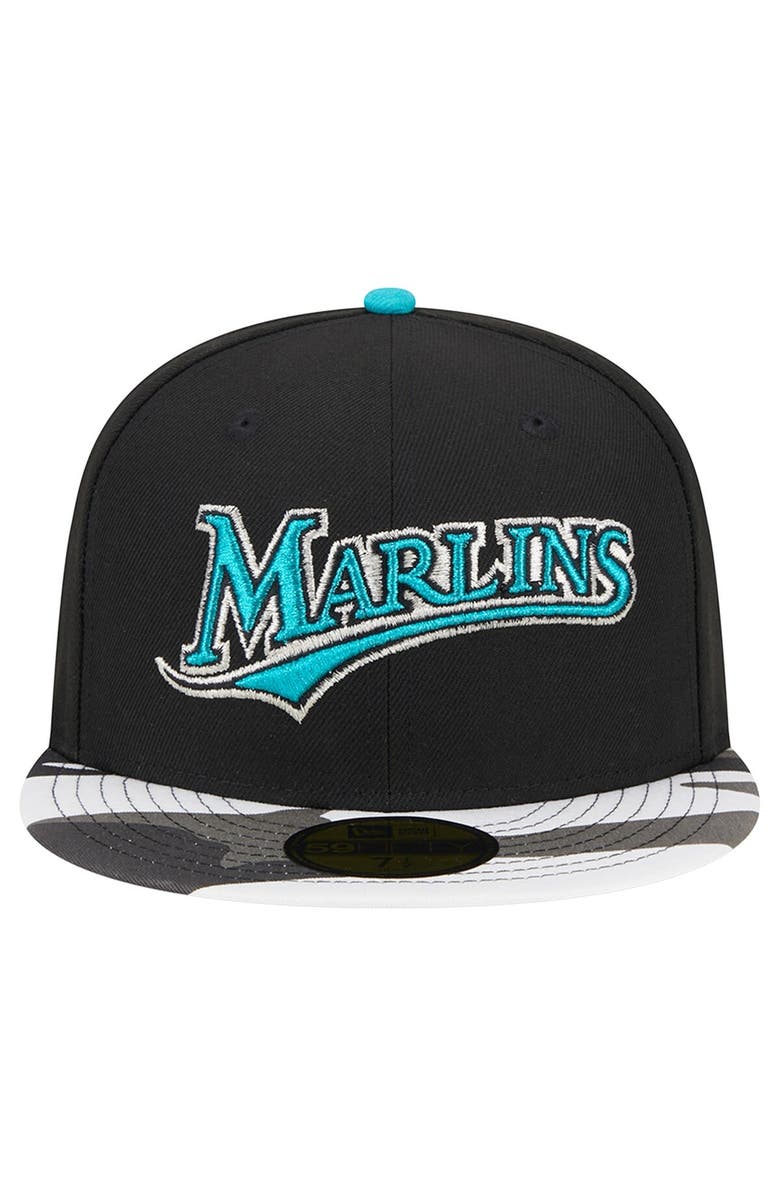 New Era Men's New Era Black Florida Marlins Metallic Camo 59FIFTY Fitted Hat, Alternate, color,