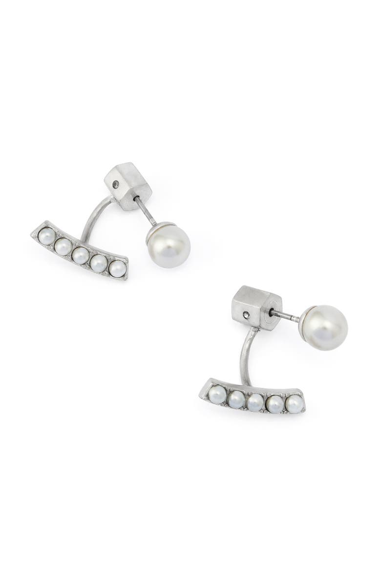 Imitation Pearl Front/Back Earrings, Alternate, color, PEARL/ WARM SILVER