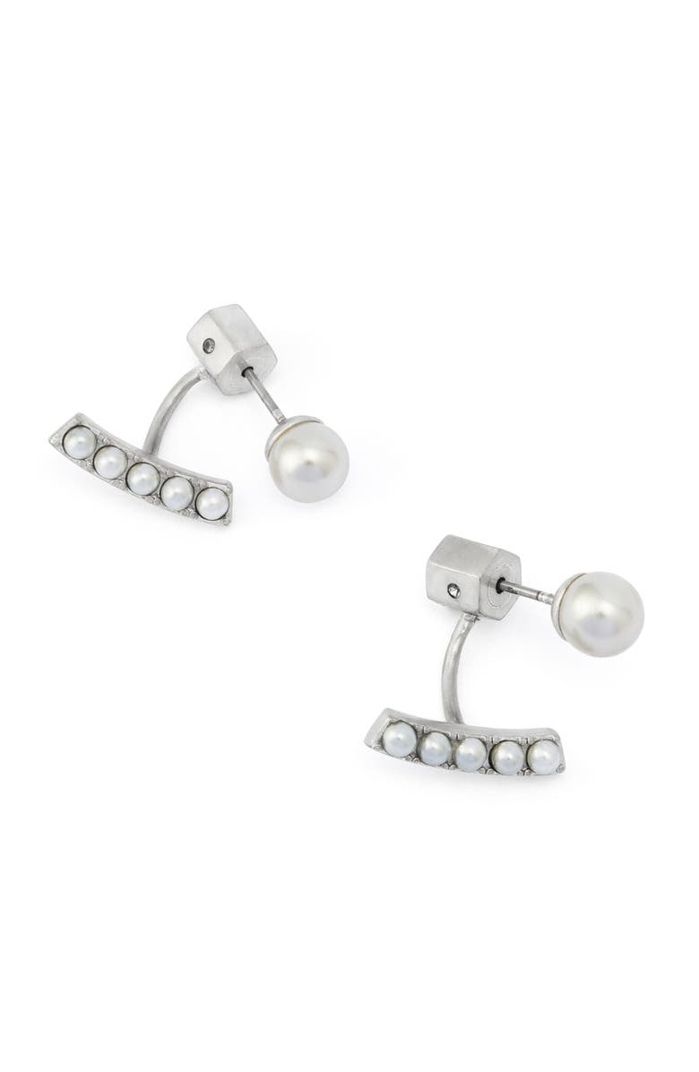 AllSaints Imitation Pearl Front/Back Earrings, Alternate, color,