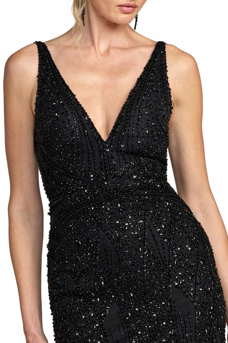 Embellished Feather Detail Hem Gown, Alternate, color, Black