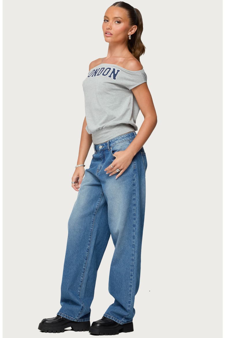 So London Off the Shoulder Stretch Cotton T-Shirt, Alternate, color, GRAY-MELANGE