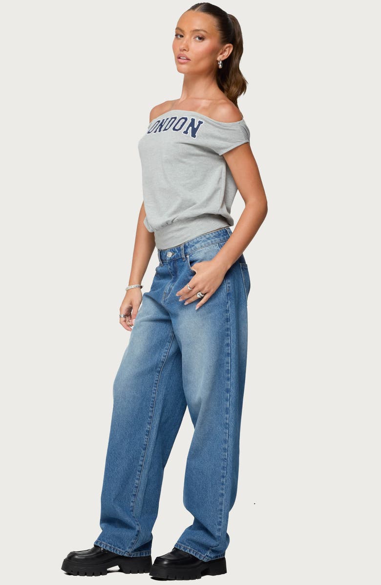 EDIKTED So London Off the Shoulder Stretch Cotton T-Shirt, Alternate, color, Gray-Melange