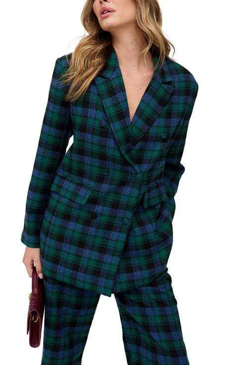 Zena Double Breasted Prince Of Wales Check Print Jacket