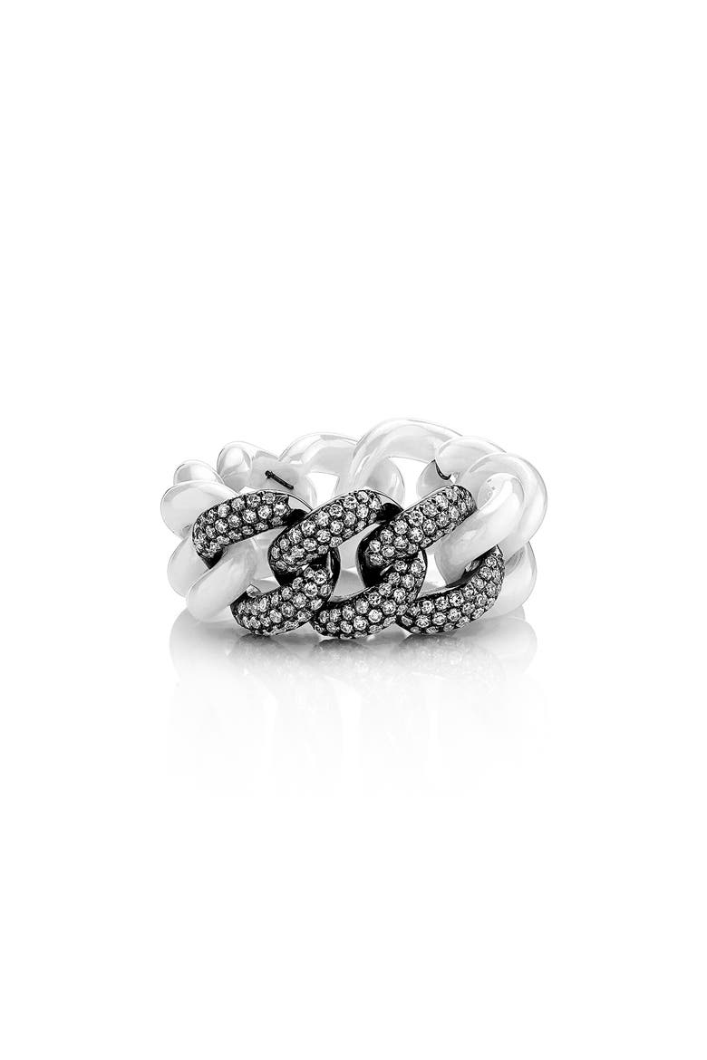 Ceramic & Pavé Diamond Link Ring, Main, color, 18K BLACK GOLD