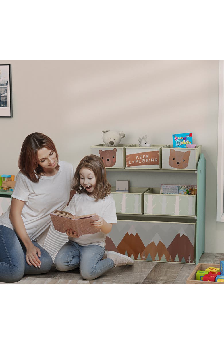 Qaba Toy Organizer with 6 Storage Bins, Kids Bedroom Storage Unit, Alternate, color, Green