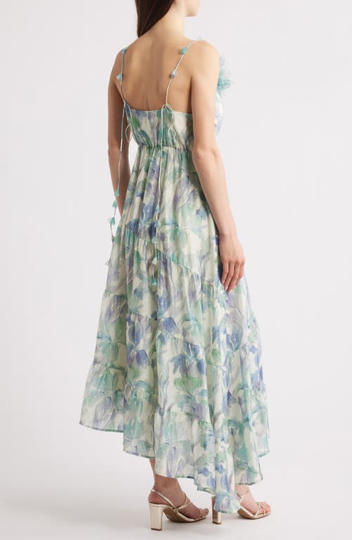 Lucy Paris Moret Floral Asymmetric Hem Dress In Blue