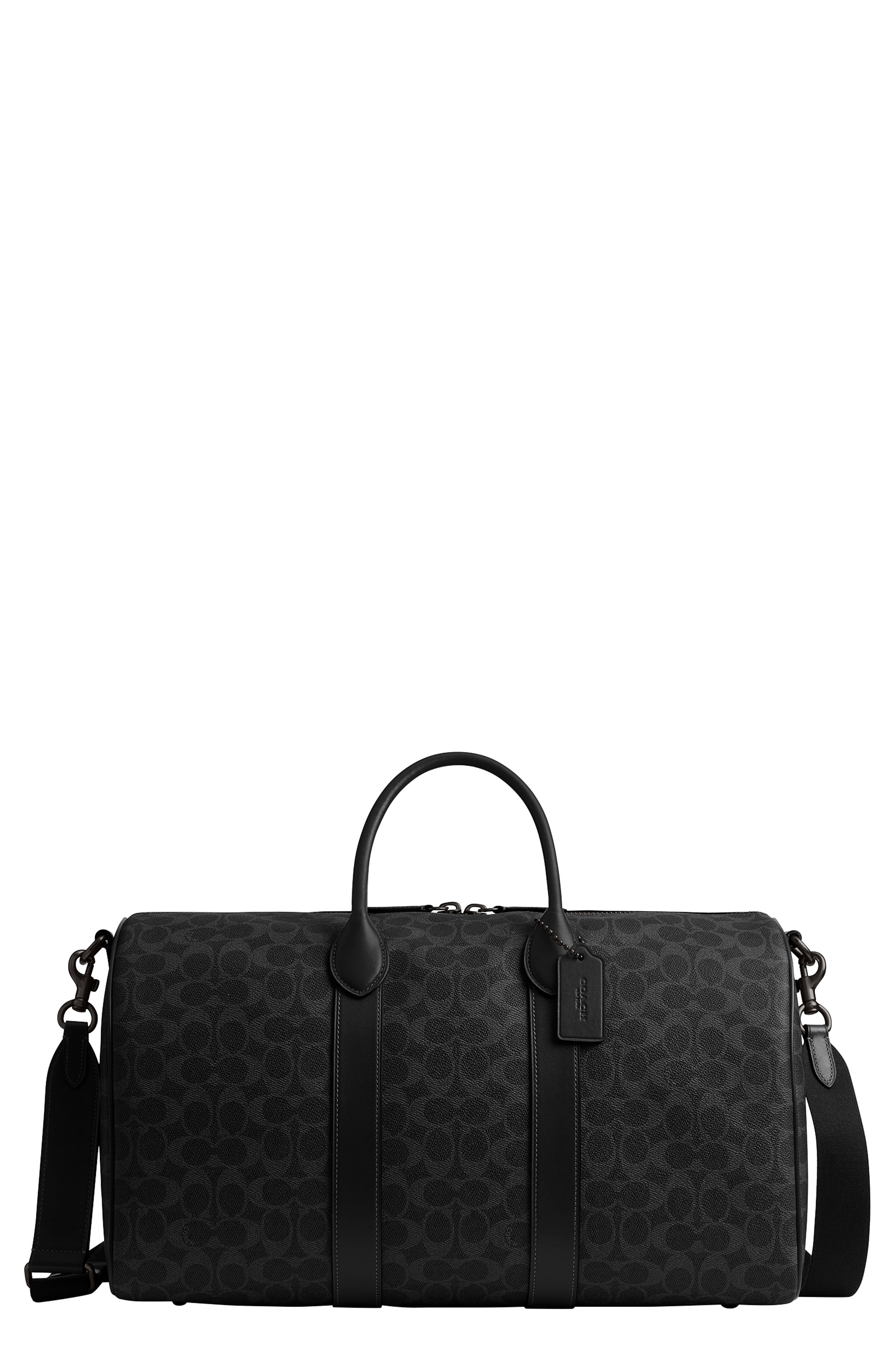 COACH Compass Signature 45 Coated Canvas Duffle Bag, Main, color, Black Signature