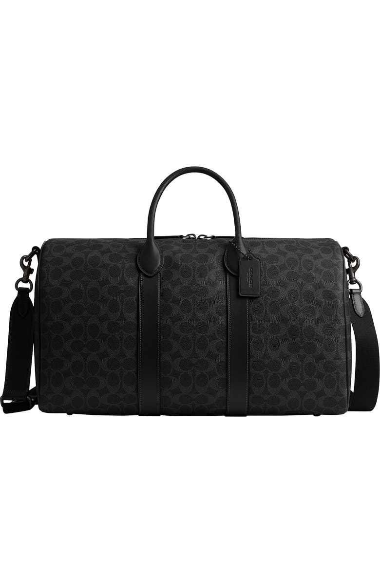 COACH Compass Signature 45 Coated Canvas Duffle Bag, Main, color, Black Signature