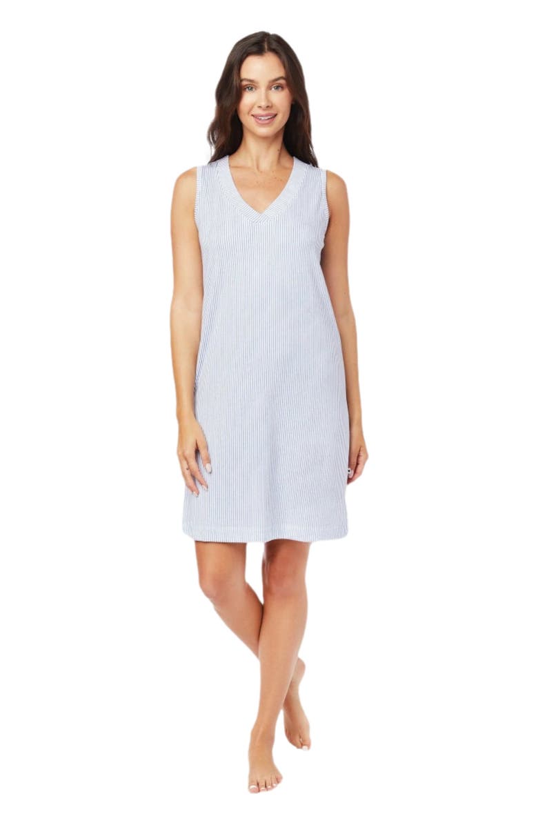 The Cat's Pajamas Pima Knit Nightgown Stripes Dots, Main, color, Simple Stripe Blue