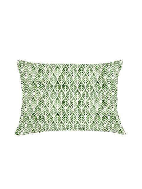 Green Geo Palm Velvet Pillow with Down Insert