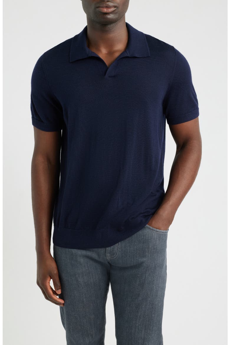 Merino Wool Polo Sweater, Main, color, NAVY
