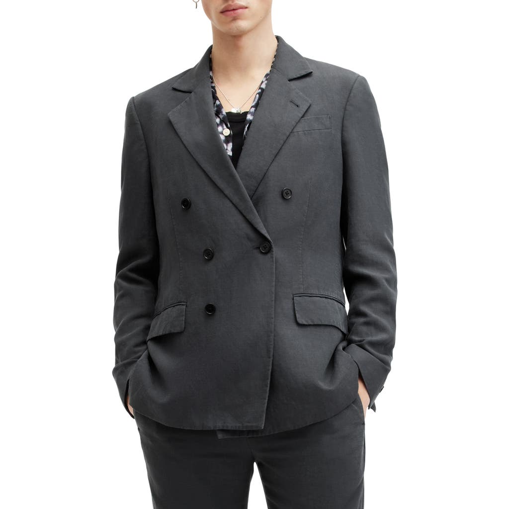 Allsaints Mens Slate Grey Tansey Double-breasted Woven Blazer In Slate Grey