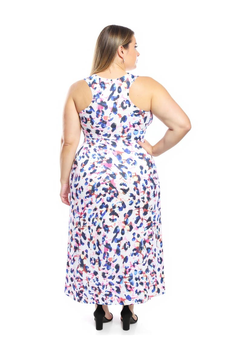 Plus Size Abstract Scoop Neck Sleeveless Tank Racerback Maxi Dress, Alternate, color, White Multi