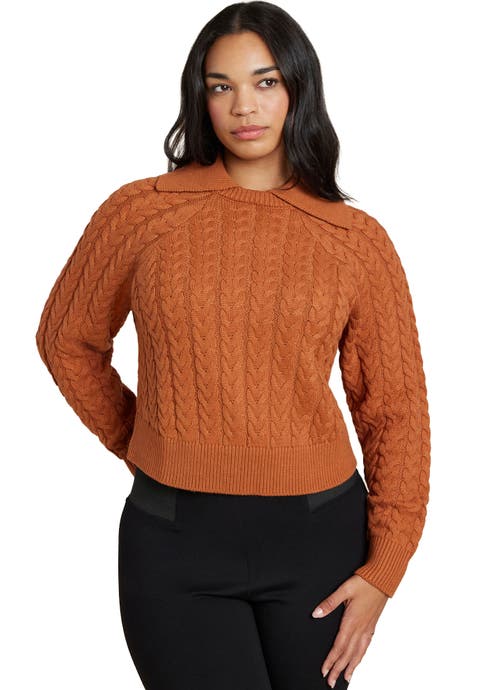Cableknit Sweater With Wide Collar (Plus)