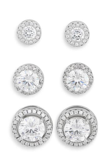 Nordstrom Rack 3-pack Assorted Halo Cubic Zirconia Stud Earrings In Metallic